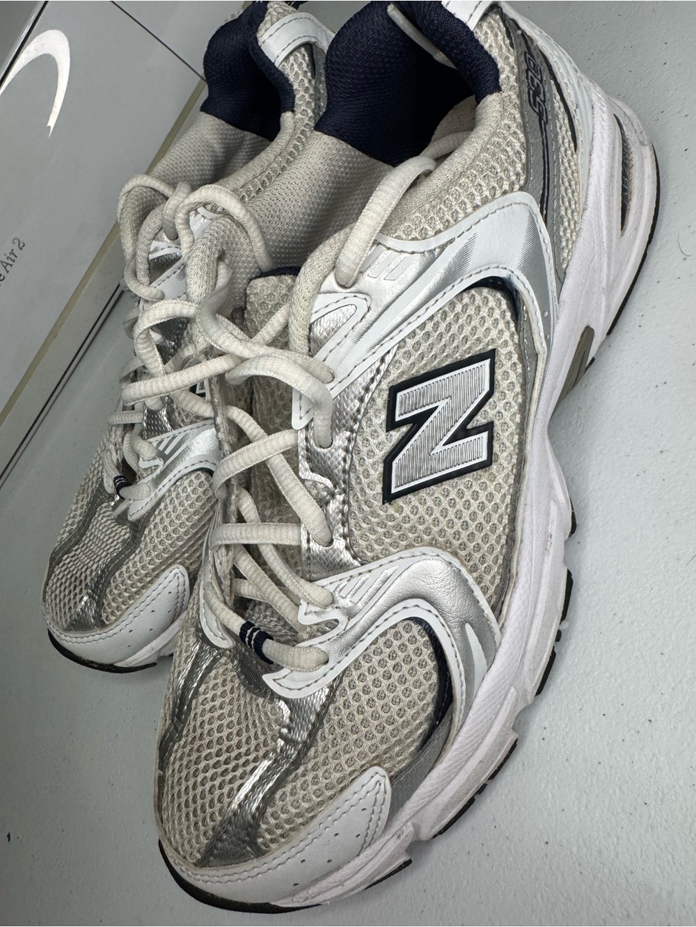 New Balance White Gray Silver Mesh Athletic Sneakers